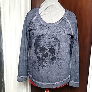 Rock & Republic long Sleeve Skull Shirt rhinestone size L